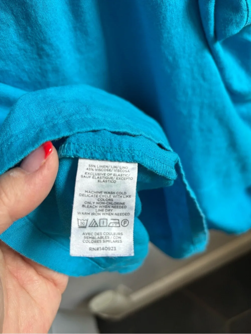 LOFT Bright Turquoise Square-Neck Linen Blend Puff Sleeve Top